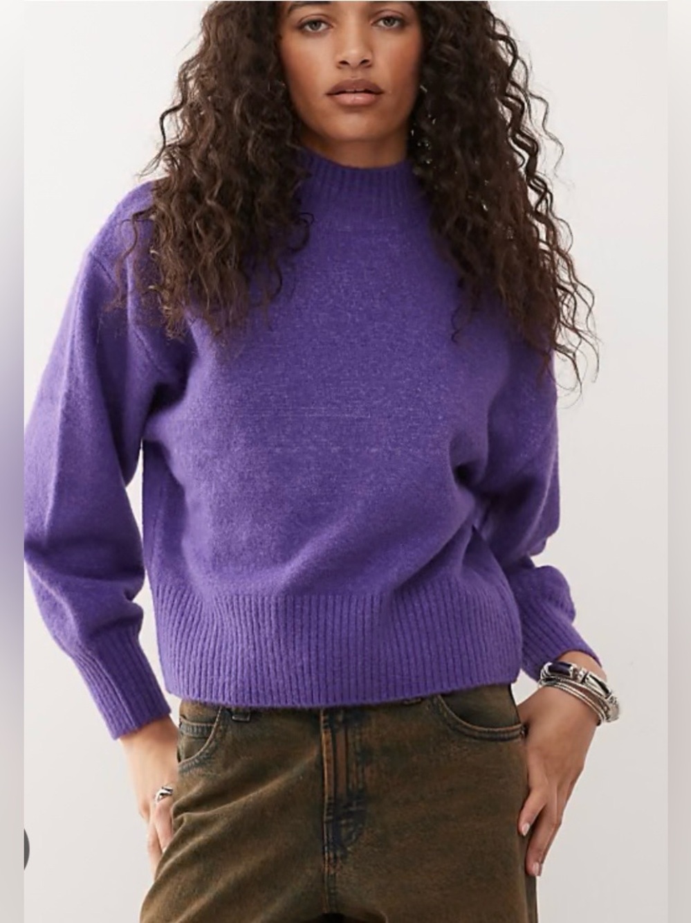 The Korner Anthropology Purple Mock Neck Knit Puff Sleeve Sweater S -oversized